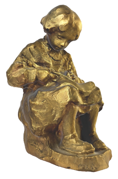 Girl Cutting Cloth (old gold)